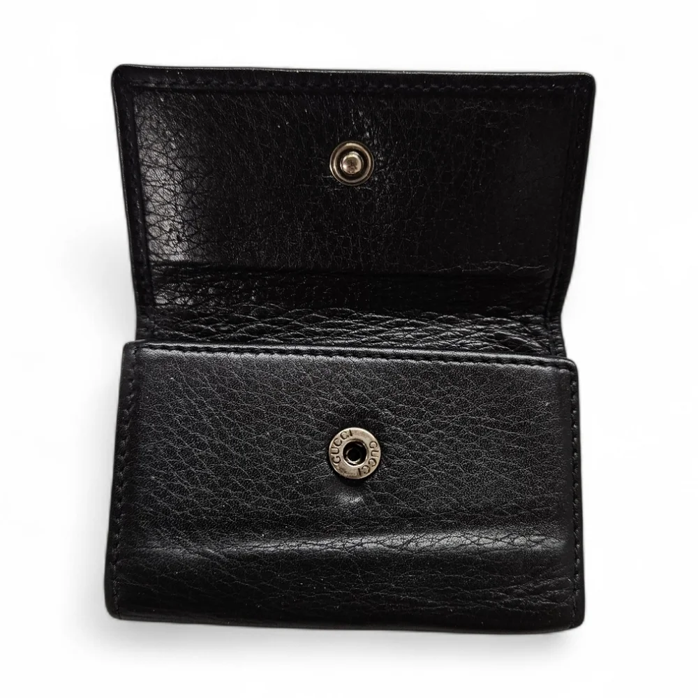 Gucci GG Marmont Black Leather Card And Key Holder Wallet In Black And Silver - Picture 8 of 11
